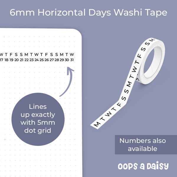 Horizontal Days - Skinny Washi Tape - Days of the week/Monthly/Weekly/Planning Washi Tape
