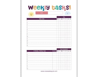 Lista de Limpeza Semanal + Rastreamento de Tarefas - Diário Imprimível
