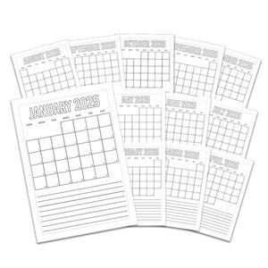 Monthly Spread (Sunday Start) - Super Easy Sticker Bogen (A5) - 12er Set