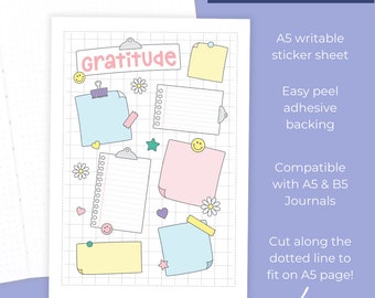 Gratitude Sticky Notes - Full Page Sticker Sheet - Large Journal Sticker - Noticeboard themed log, Gratitude Log.