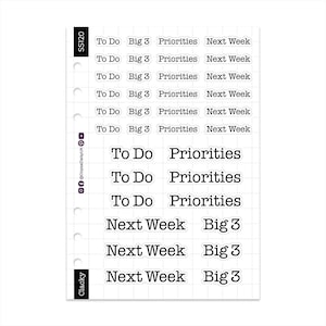 Productivity Headers - Clacky Font - Monochrome - A5 Sticker Sheet
