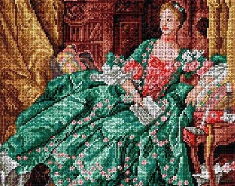 Madam de Pompadour Printed Canvas for Cross Stitch Tapestry Gobelin Embroidery Gobelin Orchidea 1807M