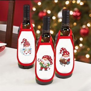 Stamped Bottle Aprons Kit for Cross Stitch Embroidery Duftin &quot;Cute Christmas Gnomes&quot; 08031