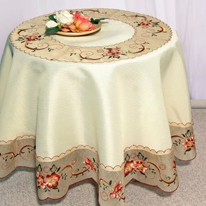 Flowers Embroidered Vintage Round Table Cover Topper 07442-426