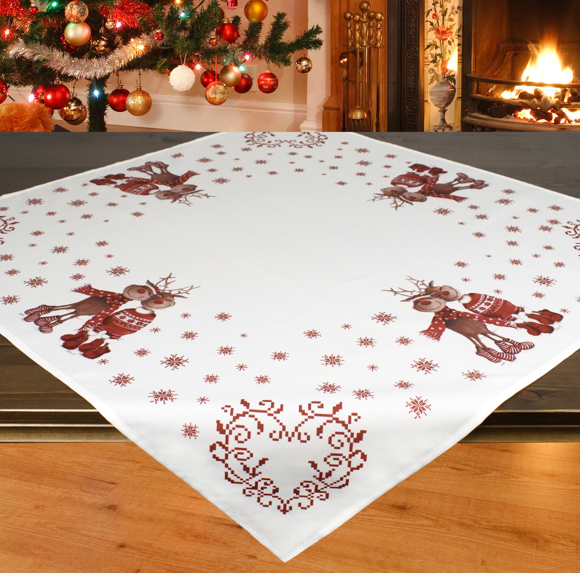 クリスマス 面白いトナカイプリント ヴィンテージ テーブルカバー