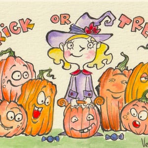 Postcard Watercolor Painting Aquarelle Art sketch &quot;Halloween&quot;