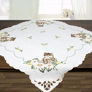 Kitten in  Chamomiles Embroidered Table Cover  Topper 08563-100