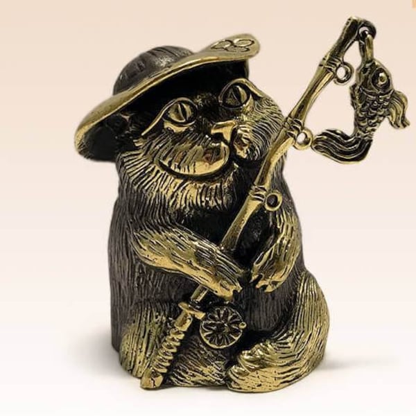 Cat Fisher Souvenir Bell Figure Statue BronZamania B1284