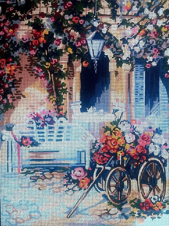 Toile Tapisserie Gobelin L Imprimée à L'aiguille - Dimensions 40x50 Cm, Motif Fleurs, Multicolore, Neuf