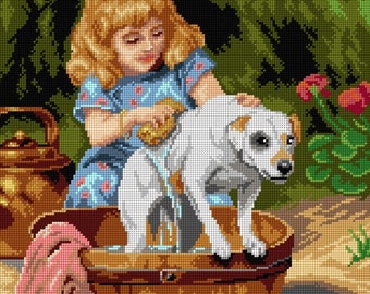 Printed Canvas for Cross Stitch Tapestry Gobelin Embroidery Orchidea &quot;Bath Day&quot; 3466