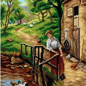 Printed Canvas for Cross Stitch Tapestry Gobelin Embroidery &quot;Young Lady at the Mill&quot; 2901
