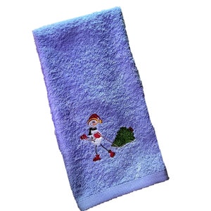 Gift Embroidered Hand Kitchen Towel &quot;Snowman & Christmas Tree&quot; Veralis