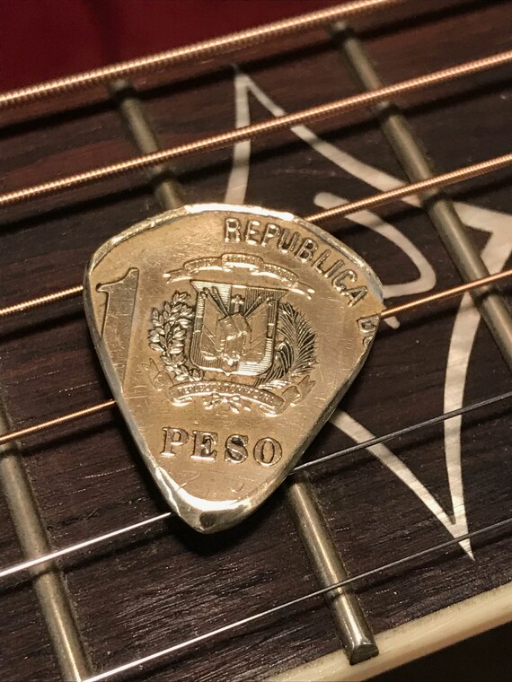 HAND CUT GUITAR PICK FROM A USA PENNY ONE CENT COIN HAND CUT AND POLISHED