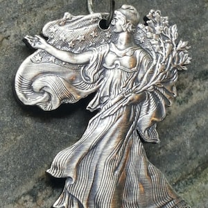 Hand Cut Lady Liberty Pendant Cut From A .999 Silver Eagle