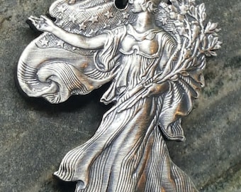 Hand Cut Lady Liberty Pendant Cut From A .999 Silver Eagle