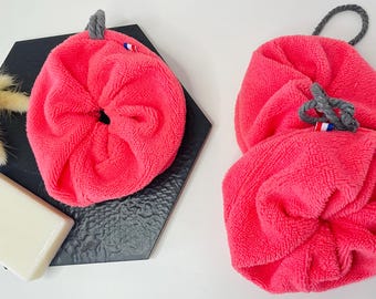 Flor de ducha de esponja de bambú rosa fresa