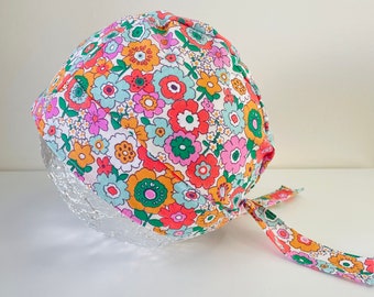 Multi-flower cotton block cap