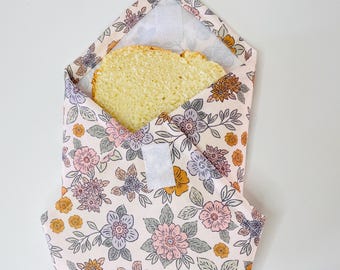 Reusable sandwich wrap made of food-grade PUL fabric - summer flower pattern - pack of 2
