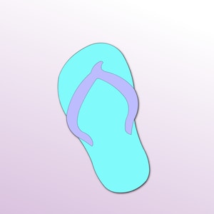 May include: A single blue flip-flop with a purple strap.