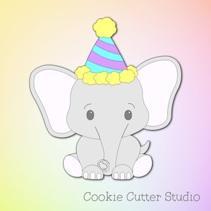Elephant with Party Hat Cookie Cutter, Jungle Animal Cookie Cutter, Safari Cookie Cutter