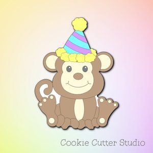 Monkey with Party Hat Cookie Cutter, Jungle Animal Cookie Cutter, Safari Cookie Cutter