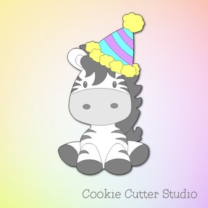 Zebra with Party Hat Cookie Cutter, Jungle Animal Cookie Cutter, Safari Cookie Cutter