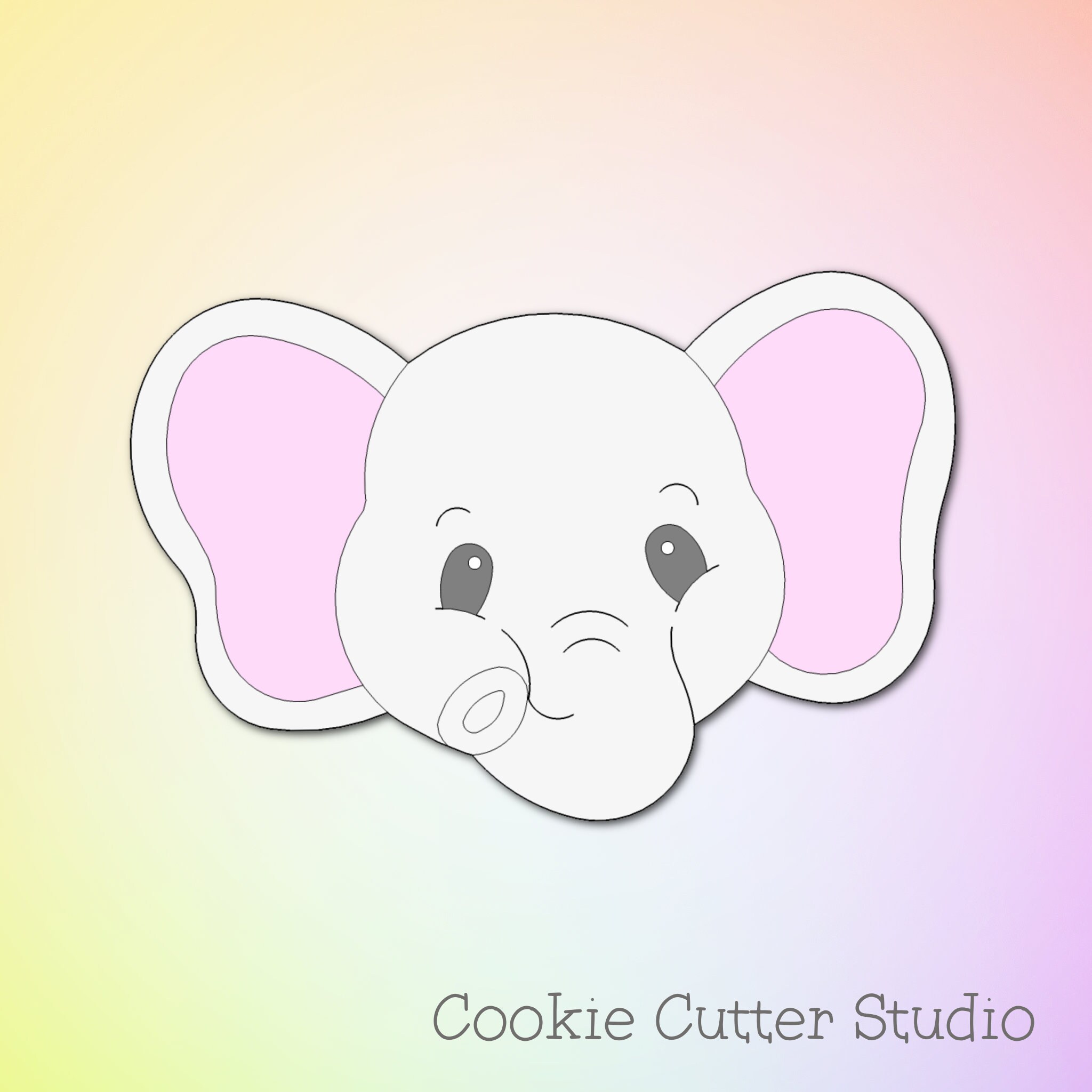 Party Elephant Face Cookie Cutter - Sweetleigh, image size:2048x2048