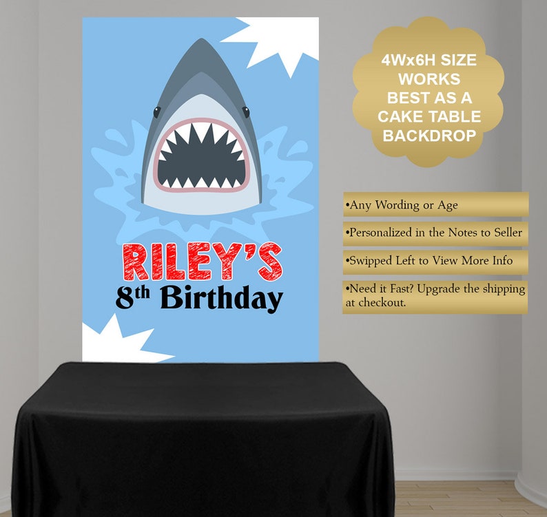 Shark Photo Backdrop Shark Birthday Cake Table Backdrop Birthday Backdrop Birthday Party Backdrop Vinyl Printed Backdrop