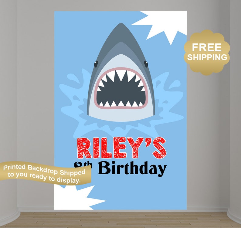 Shark Photo Backdrop Shark Birthday Cake Table Backdrop Birthday Backdrop Birthday Party Backdrop Vinyl Printed Backdrop