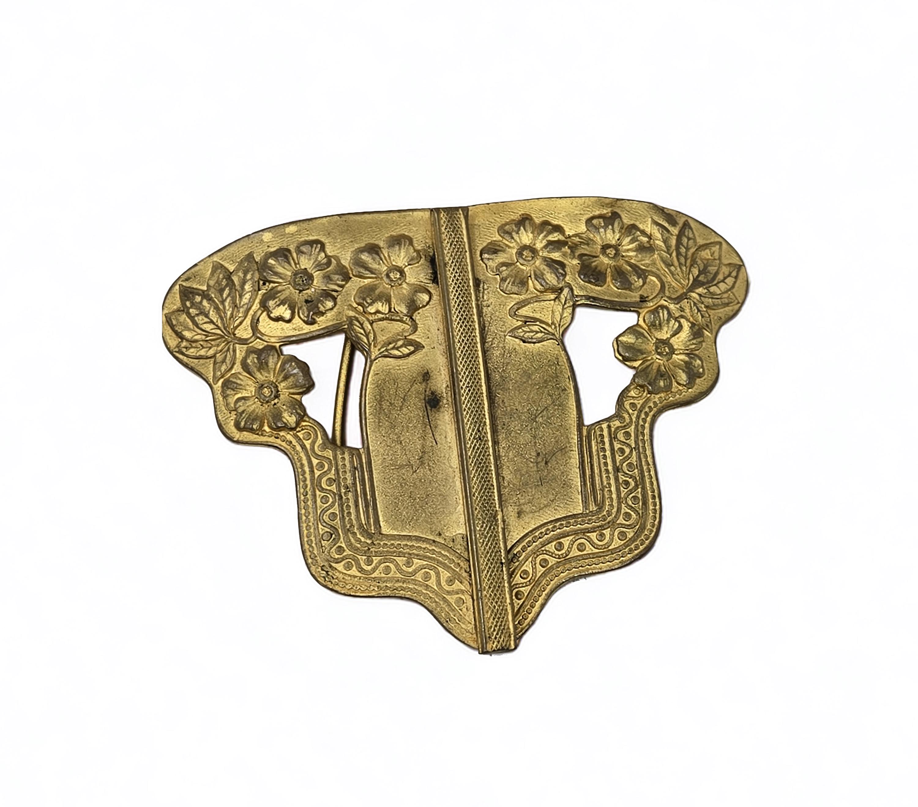 Antique Art Nouveau Floral Belt Buckle – Edwardian Gold Tone  display picture 1