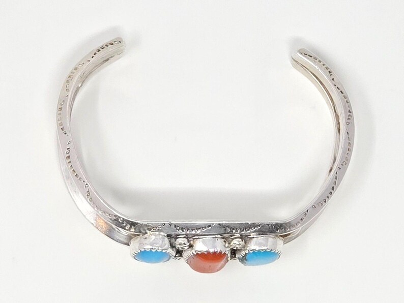 Vintage Navajo Sterling Silver Turquoise Coral Cuff Bracelet | Split ...