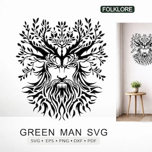 Green Man SVG Forest Spirit Druid Face | Mythical Folklore Leaf Man Cut File for Cricut Silhouette Laser | dxf pdf eps png Digital Download