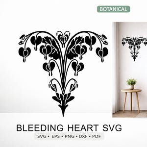 Krwawiące serce SVG | Plik wektorowy do cięcia botanicznego kwiatu serduszka dla Cricut Silhouette Laser | Pobieranie cyfrowe w formacie dxf, pdf, eps, png