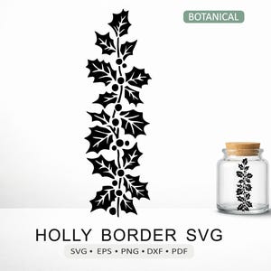 Holly Berry Border SVG | Botanical Leaf Frame Cut File for Cricut Silhouette Laser | png eps dxf pdf Digital Download