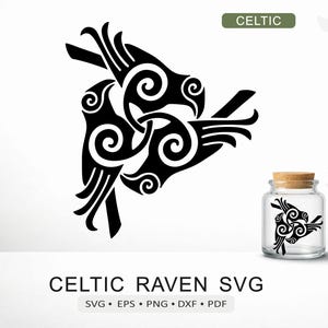 Celtic Raven Triskelion SVG | Pagan Crow Knot Symbol | Cricut Silhouette Laser Cut File | png pdf eps dxf Digital Download
