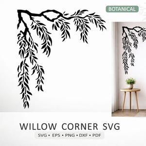 Willow Branch Corner SVG | Salix Tree Leaf Botanical Vector | Foliage Cut File for Cricut Silhouette Laser pdf eps dxf png Digital Download
