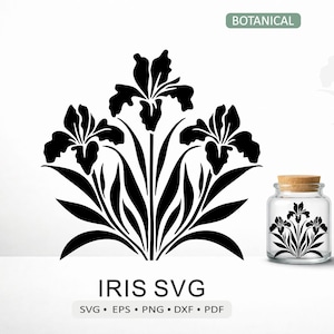 Fichier de coupe SVG fleur d'iris | Vecteur floral pour Cricut, Silhouette et laser | Pochoir prêt dxf pdf eps png téléchargement numérique