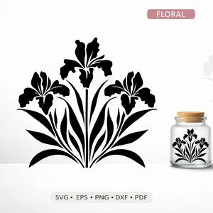 Arquivo de corte SVG de flor de íris | Vetor floral para Cricut, Silhouette e laser | Pronto para estêncil em dxf pdf eps png