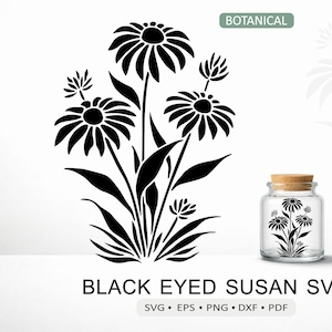 Black Eyed Susan Floral SVG | Rudbeckia Flower Botanical Vector Silhouette | Cricut Cut File, Vinyl, Laser pdf eps png dxf Digital Download
