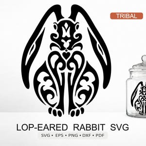 Lop-Eared Rabbit SVG | Tribal Bunny Cut File | Cricut | Silhouette | Laser Engraving | png dxf eps pdf | Digital Download