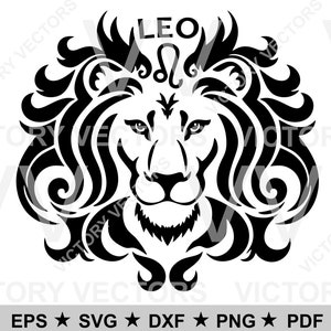 Archivo de corte de línea vectorial del signo zodiacal de fuego Leo, león, para vinilo, láser, Cricut, silueta, impresión, SVG, pdf, eps, png, dxf Descarga digital