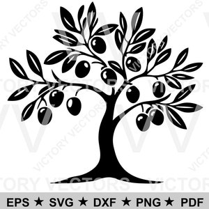 Oliven Obstbaum Vektor-Datei für das Schneiden, Vinyl, Laser, SVG, Cricut, Silhouette, Druck, Clipart, cnc dxf pdf eps png digitaler Download