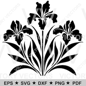 Iris Flowers Vector File for Cutting, Vinyl, Laser, Cricut, Silhouette, Stencil Ready, svg dxf pdf eps png, CNC clipart Digital Download