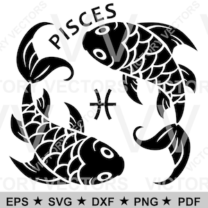 Pisces Two Fish Star Sign Vector File for Cutting, Vinyl, Laser, Cricut, Silhouette, Print, SVG, pdf, eps, png, dxf clipart Digital Download