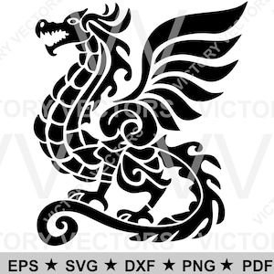 File vettoriale fantasy medievale araldico drago per taglio, stampa, vinile, laser, Cricut, silhouette, SVG, pdf, eps, png, dxf, download digitale
