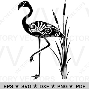 Flamingo Bird in Reeds Vector File for Cutting, Vinyl, Laser, Cricut, Silhouette, Glowforge, SVG pdf eps png dxf Digital Download