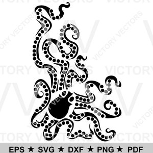 Octopus Corner Tentacle Sealife Vector File for Cutting, Vinyl, Laser, Stencil Ready, Cricut Silhouette SVG png eps dxf pdf Digital Download