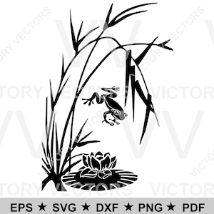 Arquivo vetorial de sapo saltador em lagoa de lírios para corte, vinil, laser, Cricut, silhueta, Glowforge, SVG, pdf, eps, png, dxf Download digital