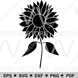 Girasol con tallo, cabeza de flor, vector para impresión, corte, vinilo, láser, Cricut, silueta SVG eps png dxf pdf, listo para estarcir, descarga digital