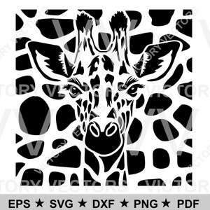 Tête de girafe tachetée fichier de coupe Tribal, moderne, dessin abstrait svg, dxf png eps pdf pour Cricut, téléchargement numérique des cliparts vinyle laser CNC